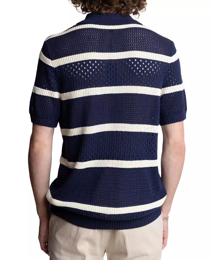 Paisley & Gray Men's Slim Fit Short Sleeve Striped Crochet Cardigan Sweater 4