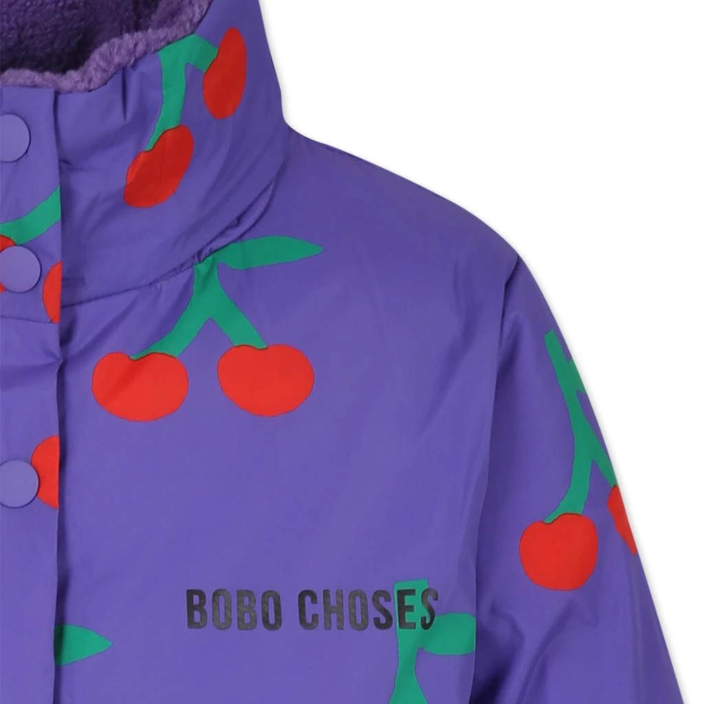 BOBO CHOSES Purple Down Jacket For Girl With Cherry Print 3