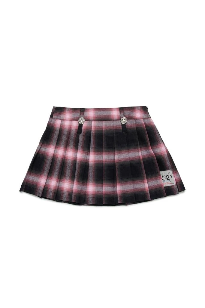 N°21 N°21 Kids Checked Pleated Flannel Mini Skirt 1
