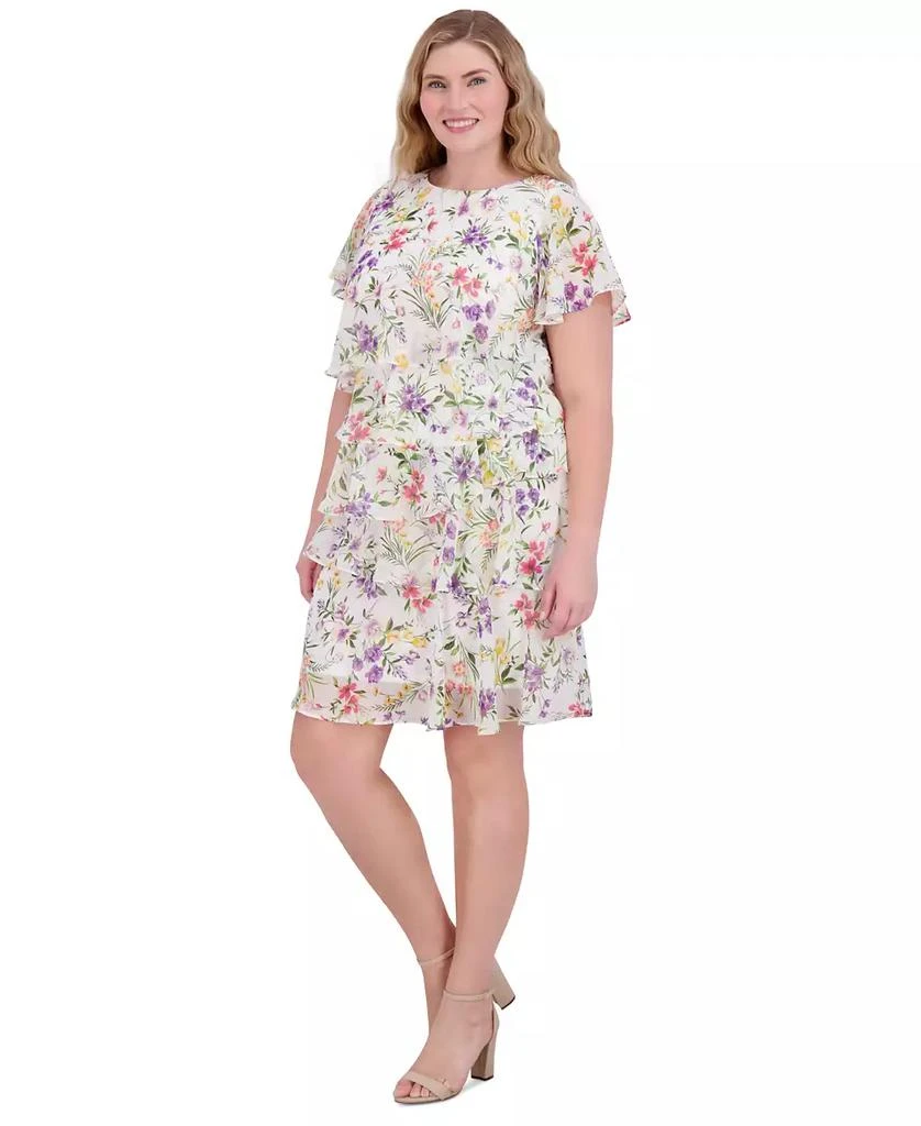 Jessica Howard Plus Size Chiffon Asymmetrical-Tiered Dress 3