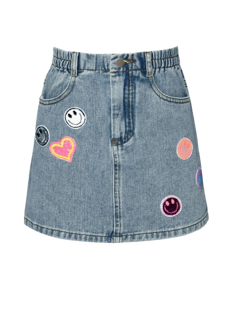 Hannah Banana Hannah Banana - Girl's Vintage Jean Skirt with Sequin Patches