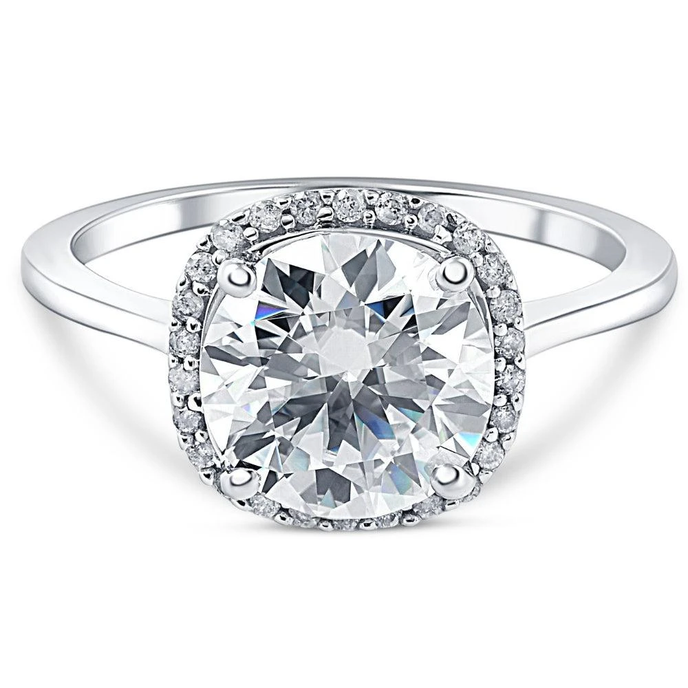 Pompeii3 2 1/2 Ct Diamond & Moissanite Cushion Halo Engagement Ring 14k White Gold 4