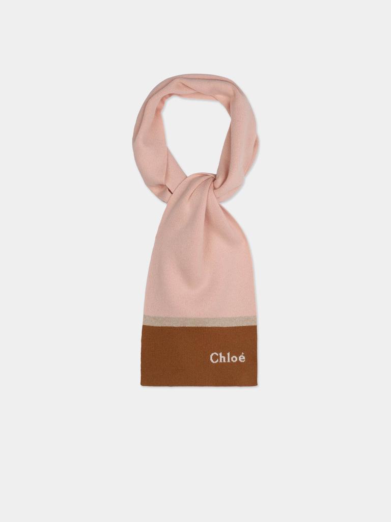 Chloé Chloé Girls Knitted Logo Scarf in Pink