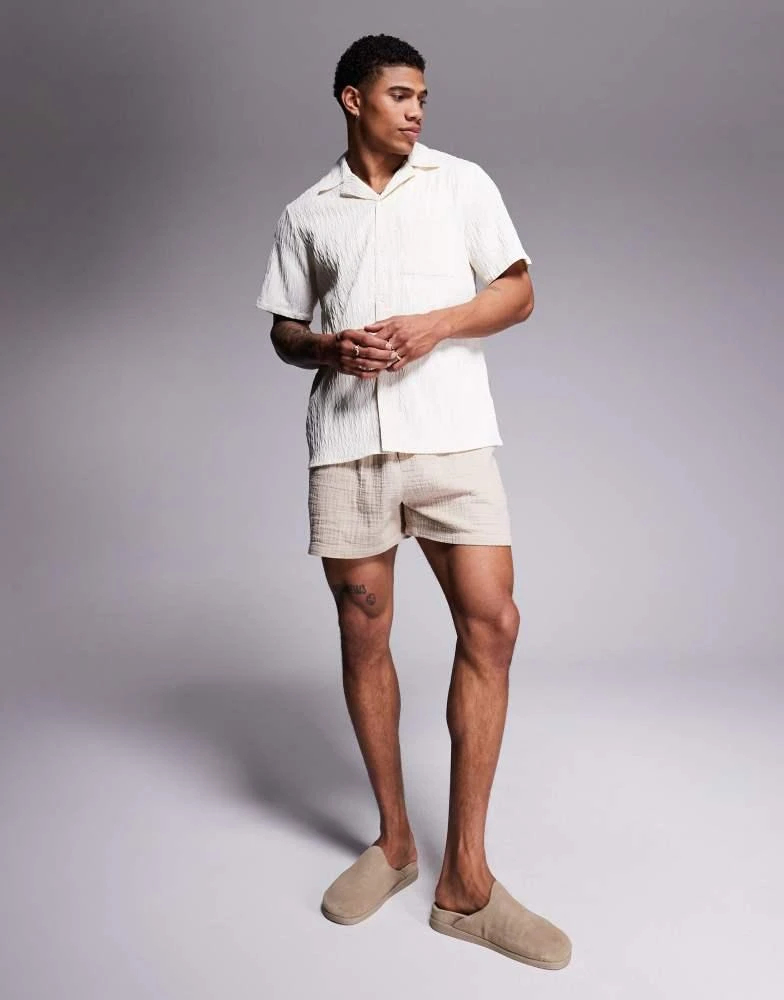South Beach South Beach textured short sleeve beach shirt in cream 4