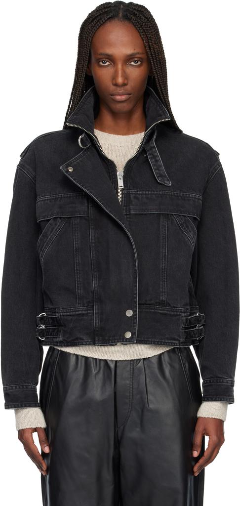 Aneli Asymmetric Double Denim Bomber Jacket – On Sale Now with Up