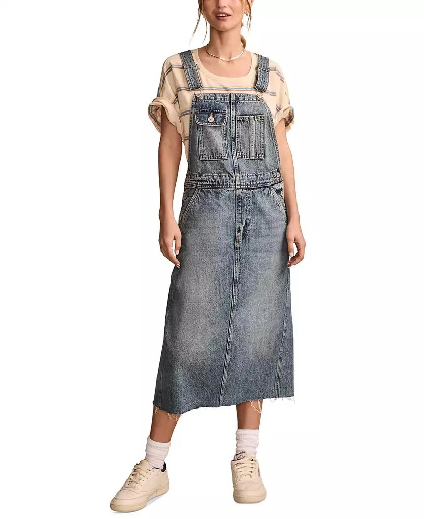 Lucky Brand Women's Cotton Raw-Hem Denim Overalls Dress 1