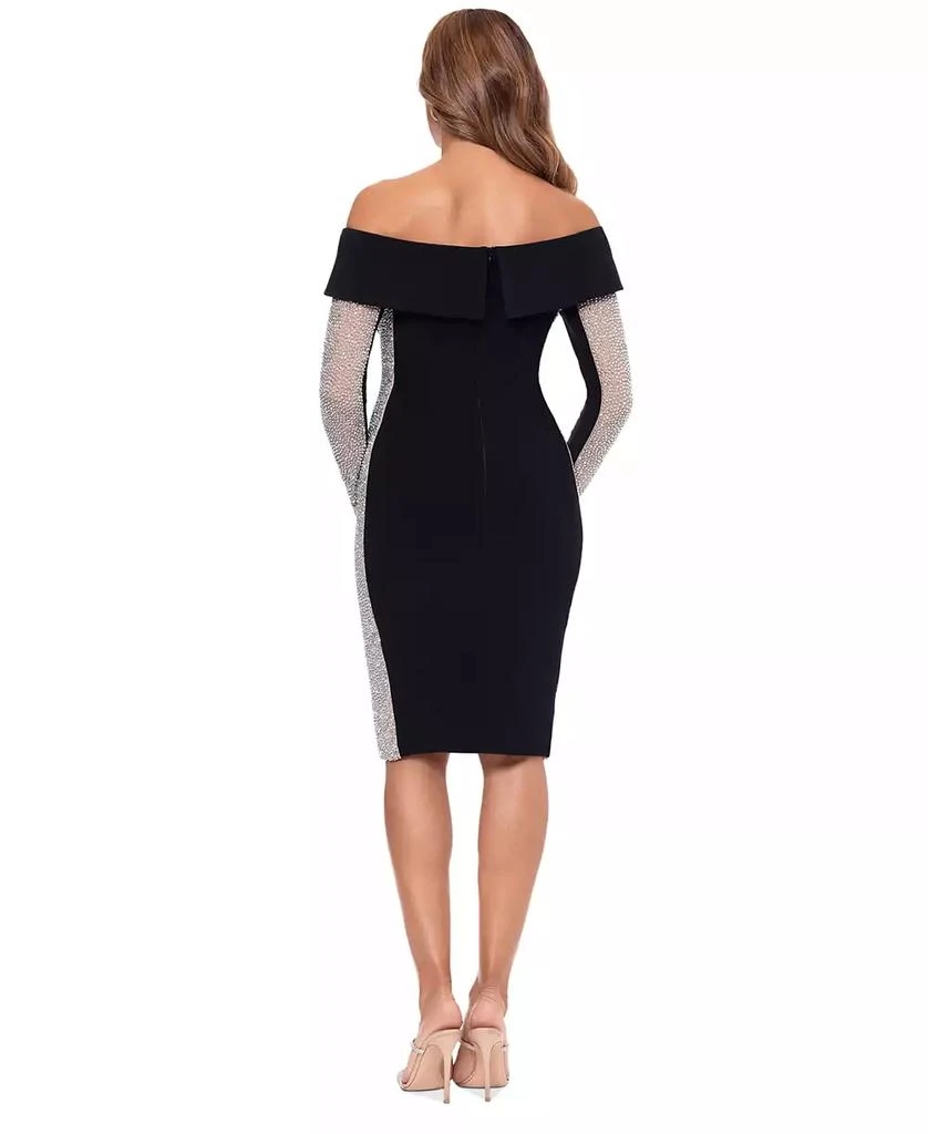 XSCAPE Women's Rhinestone-Mesh-Side Off-The-Shoulder Dress 2