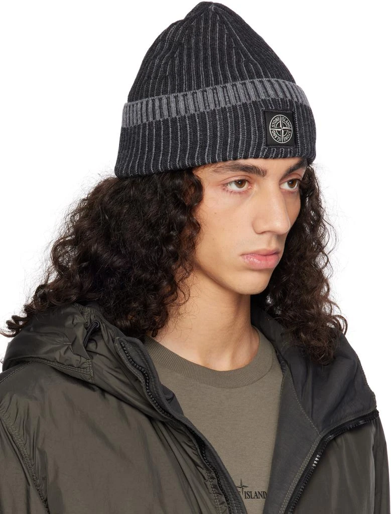Stone Island Gray Contrast Knitted Badge Beanie 2