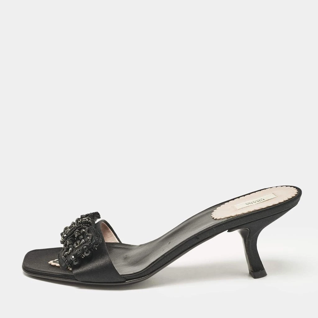 Prada Prada Black Satin Bow Embellished Slide Sandals Size 36.5 1