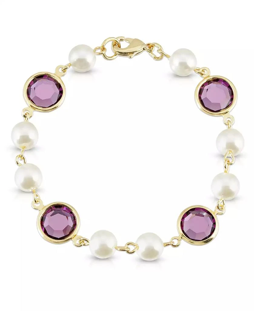 2028 Gold-Tone Imitation Pearl with Purple Channels Link Bracelet
