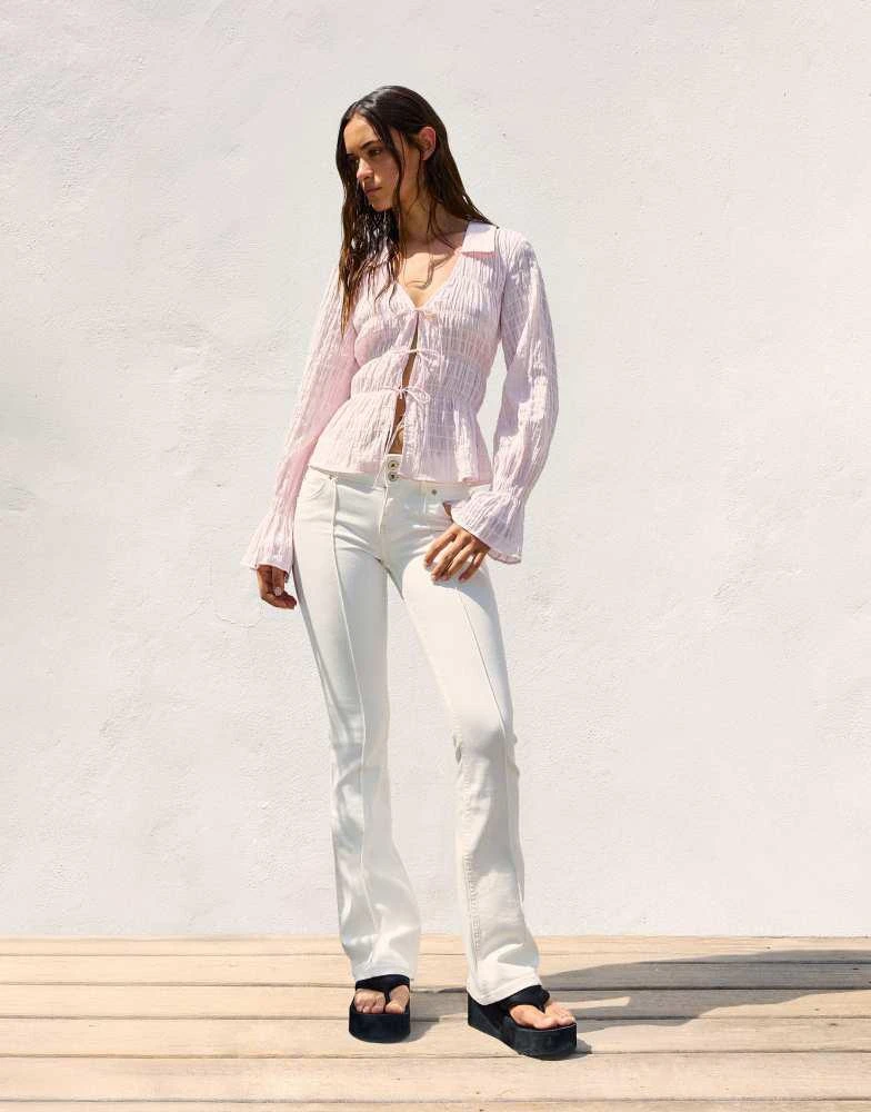 Bershka Bershka rustic gathered shirt in pink 4