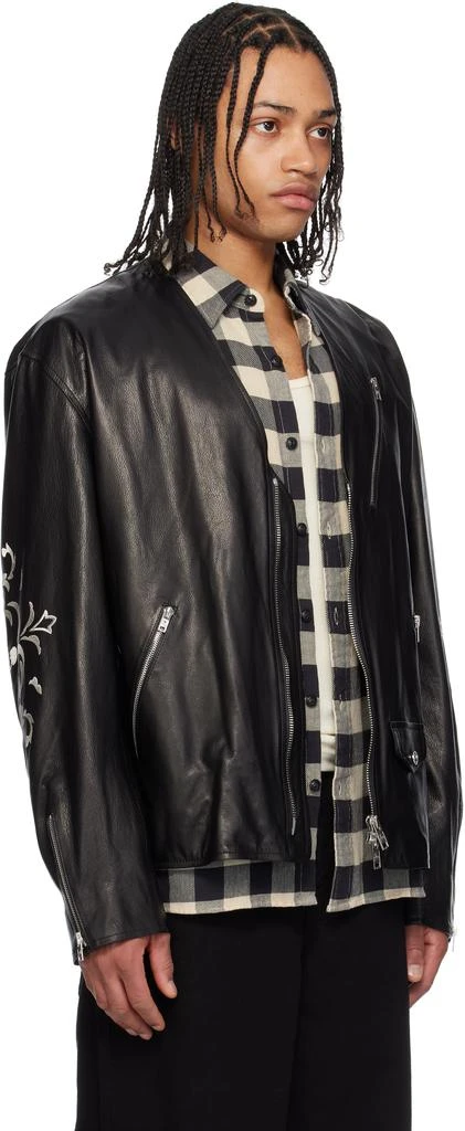 mastermind WORLD Black Collarless Leather Jacket 2