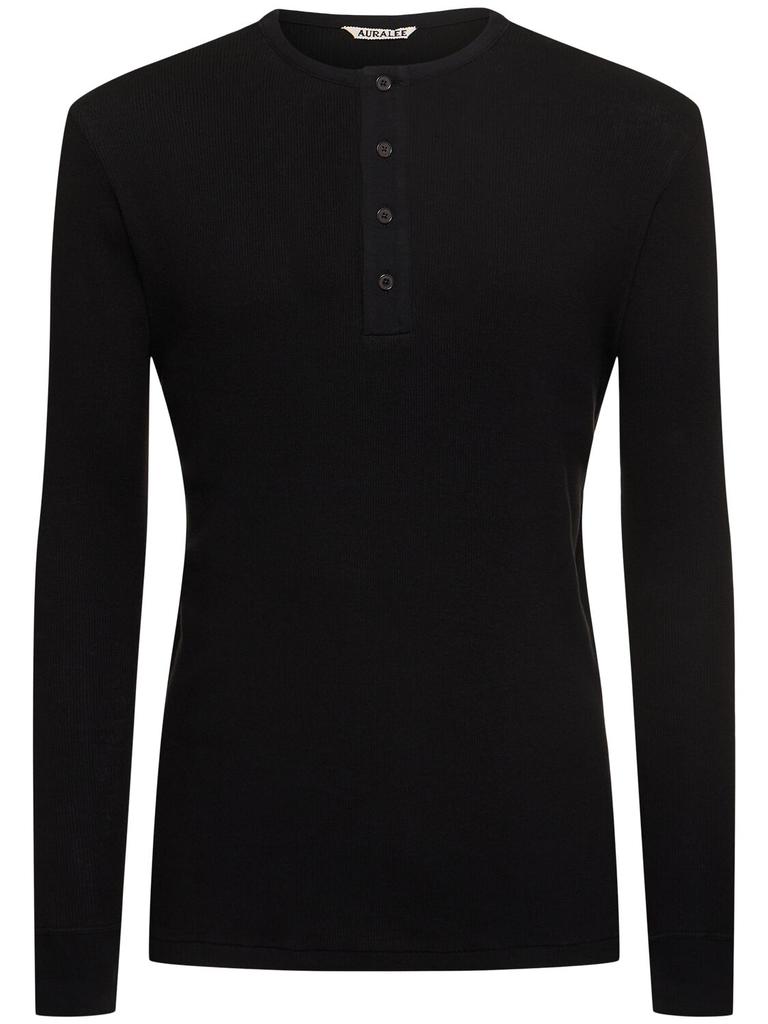 AURALEE Henly Neck Organic Cotton Rib T-shirt
