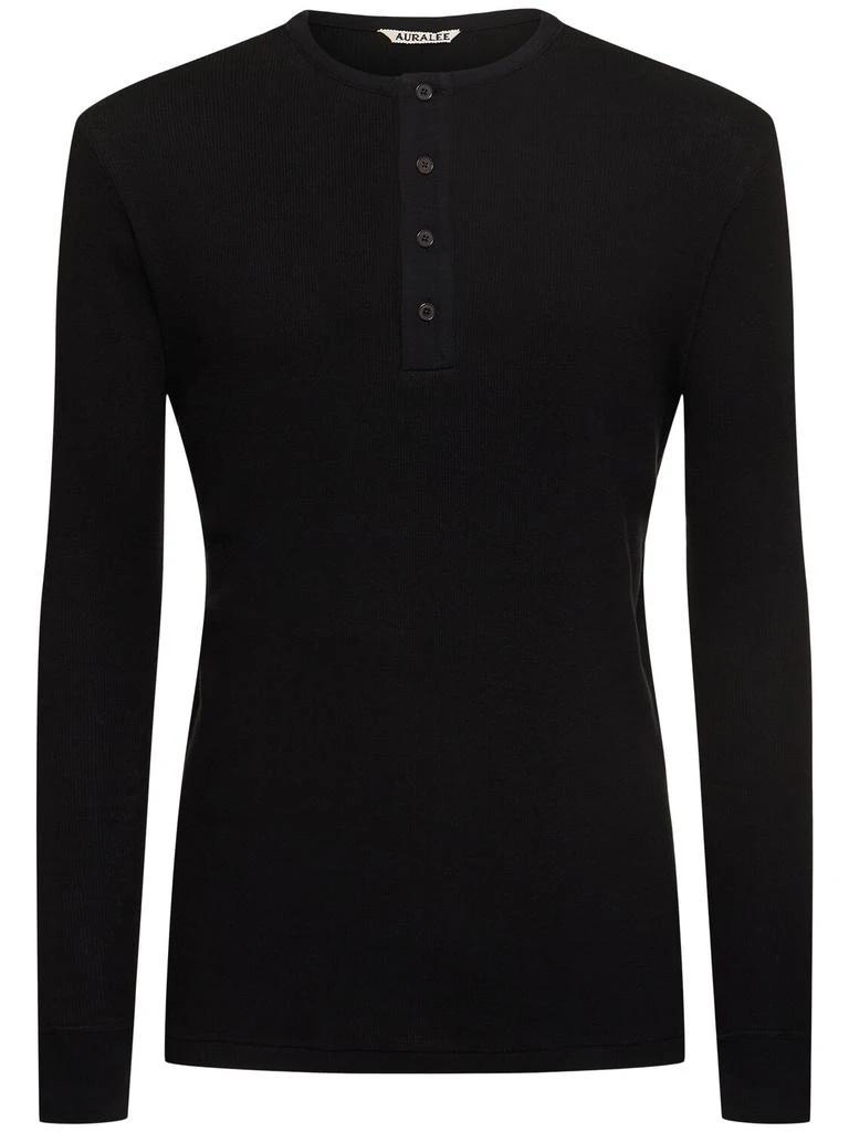 AURALEE Henly Neck Organic Cotton Rib T-shirt 1