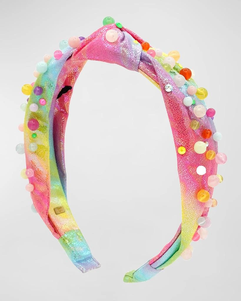 Bari Lynn Girl's Tie Dye Knot Headband W/ Multi Color Pearls 1