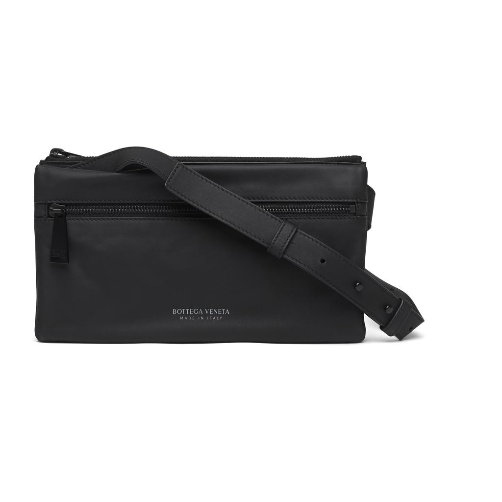 Bottega Veneta Bottega Veneta Leather Messenger Crossbody Bag in Black