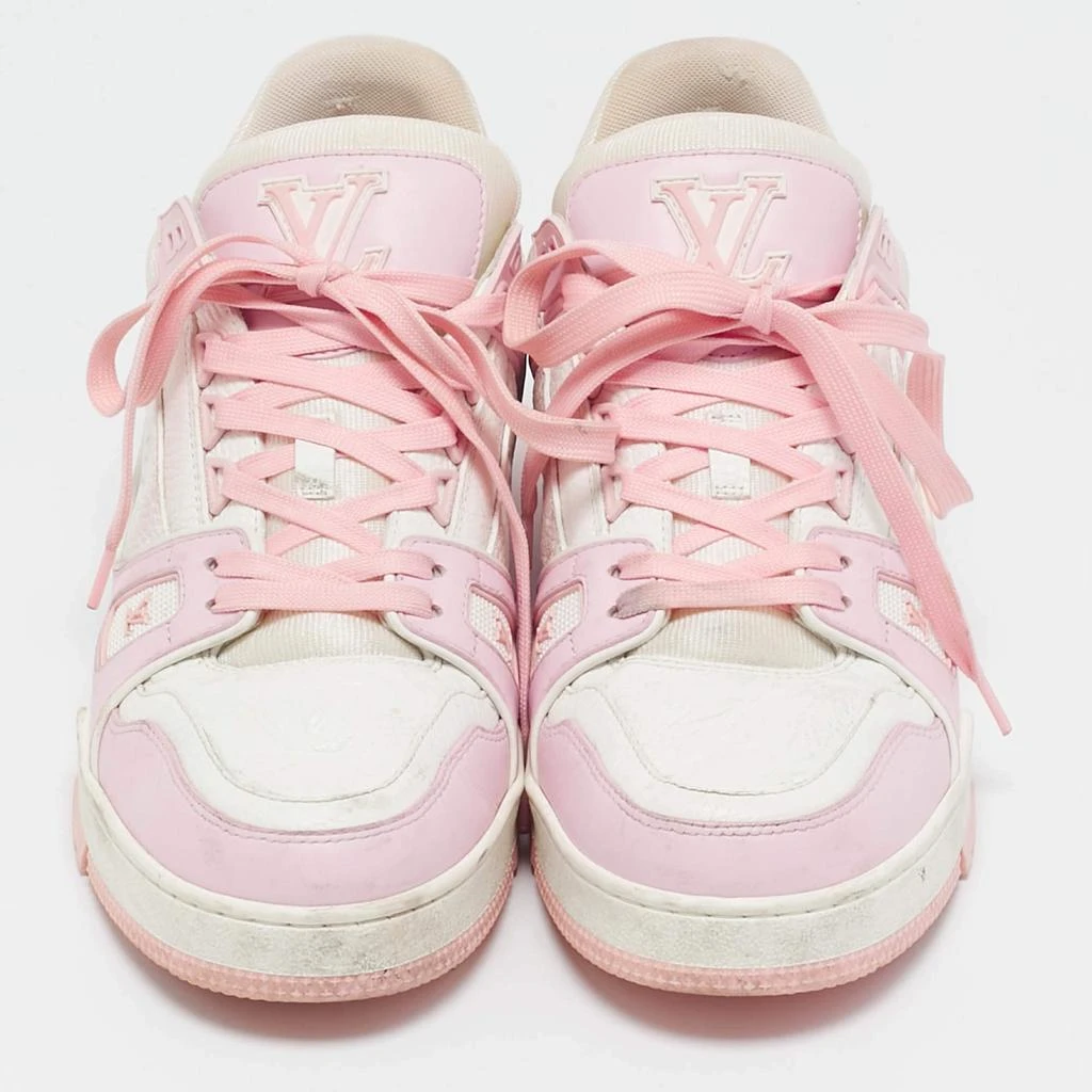Louis Vuitton Louis Vuitton White/Pink Monogram Leather LV Trainer Sneakers Size 42  3