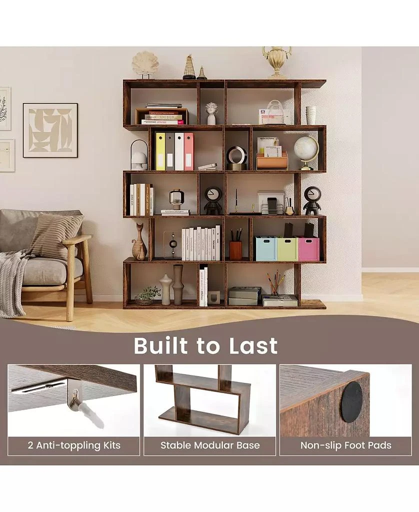 GOUUN 5-Tier Bookshelf with Anti-Toppling Device for Living Room Home Office 4