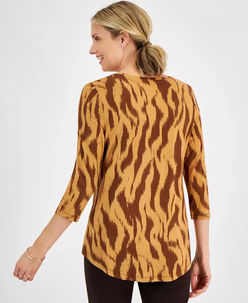 JM Collection Petite Zebra Stitch 3/4-Sleeve Top, Created for Macy's