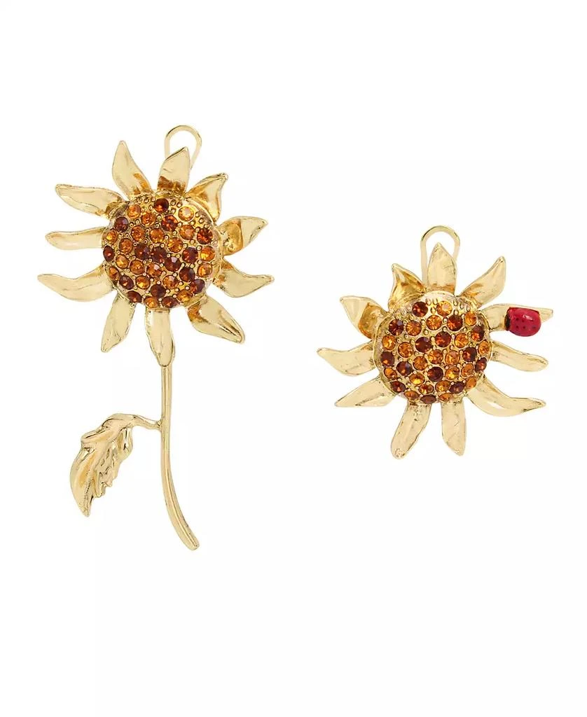 Betsey Johnson Faux Stone Sunflower Mismatch Earrings 1