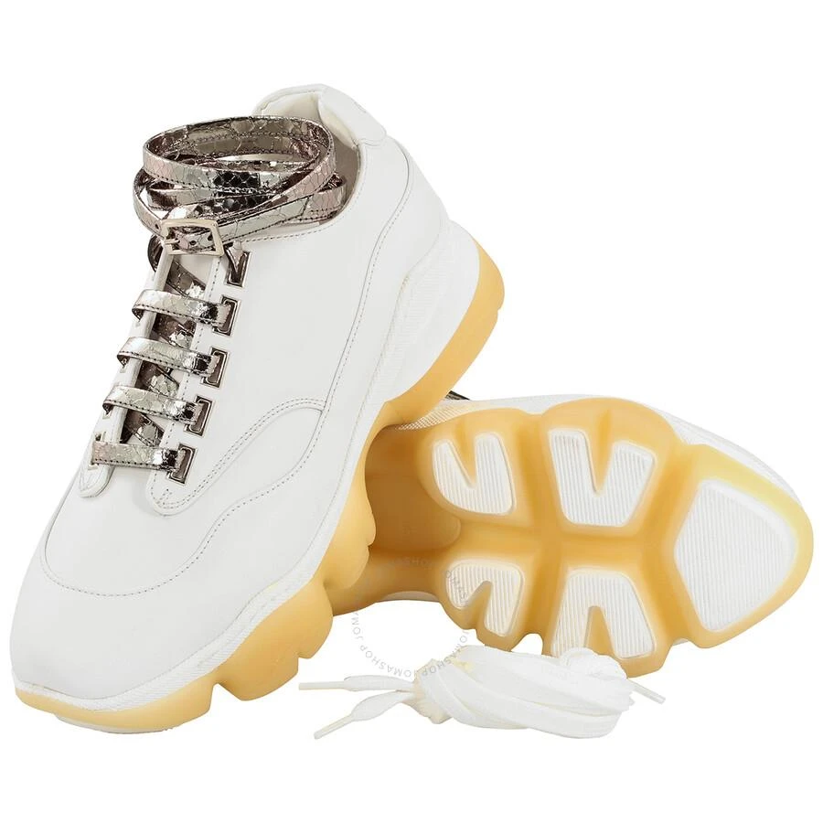 GIANNICO Ladies White / Inox Calfskin Python Lace-up Buckle Sneakers 2
