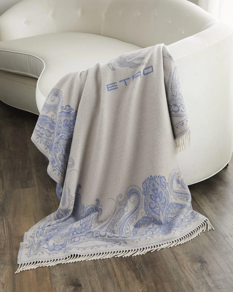 ETRO Lagos Wool Fringed Throw Blanket