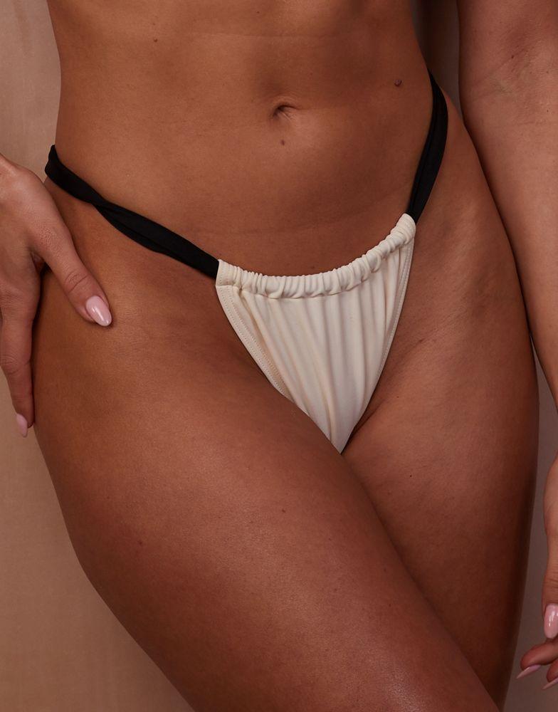 Wolf & Whistle Wolf & Whistle X Emily Hughes Fuller Bust ruched side contrast bikini bottom in cream and black