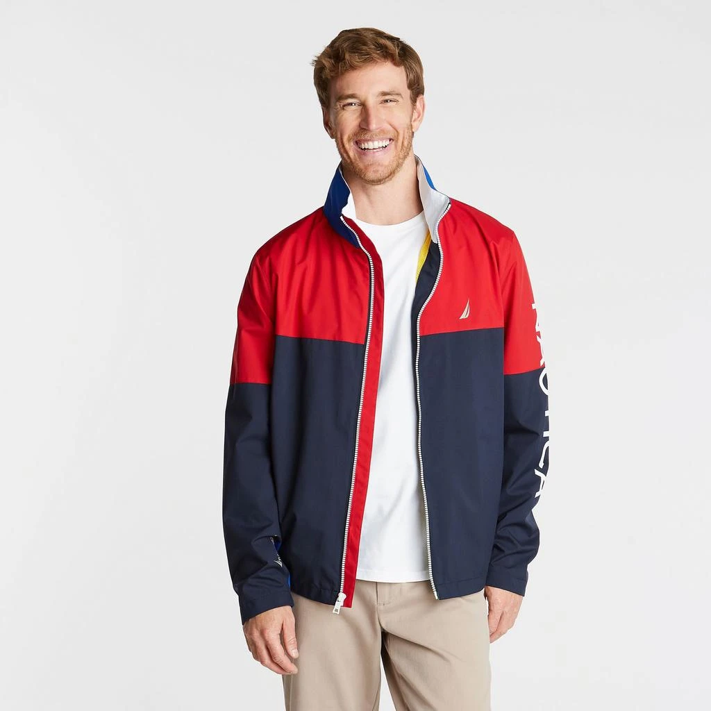 Nautica Mens Big & Tall Lightweight Colorblock Bomber With Concealed Hood 1