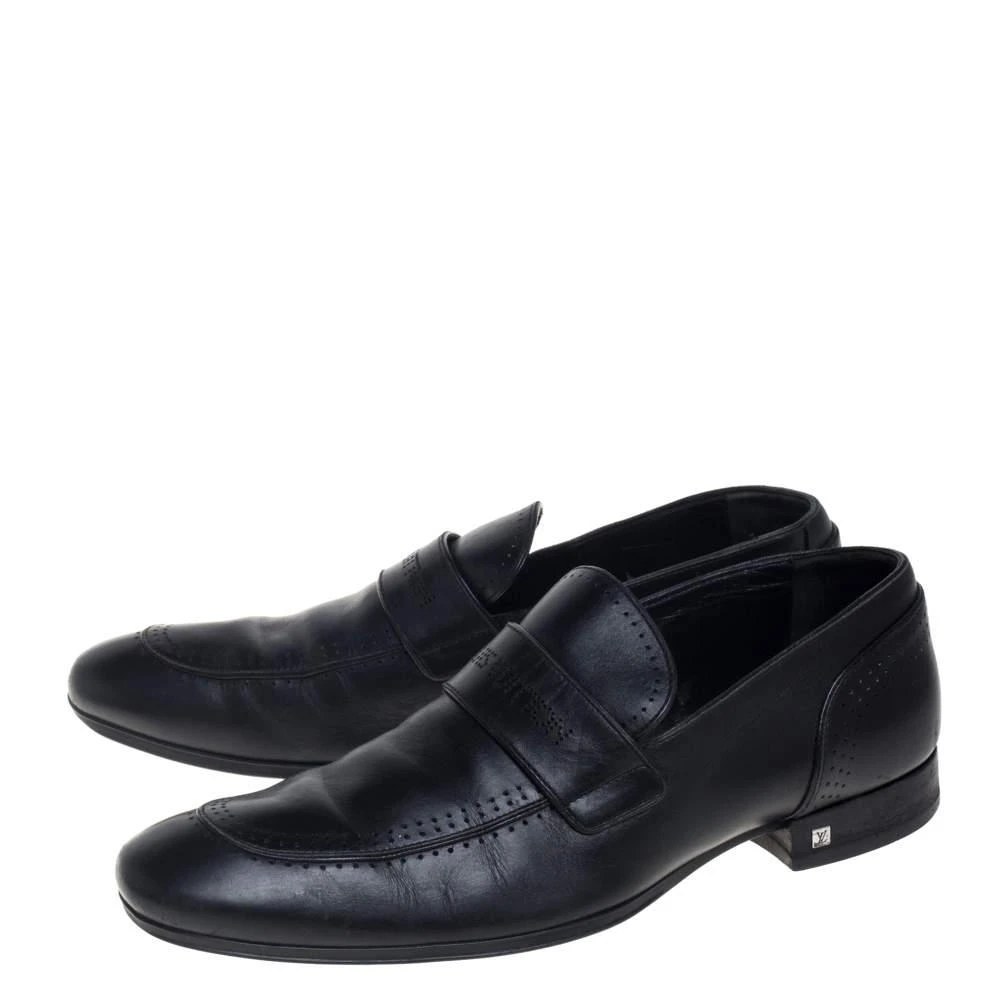 Louis Vuitton Louis Vuitton Black Leather Logo Perforated Slip On Loafers Size 40 4
