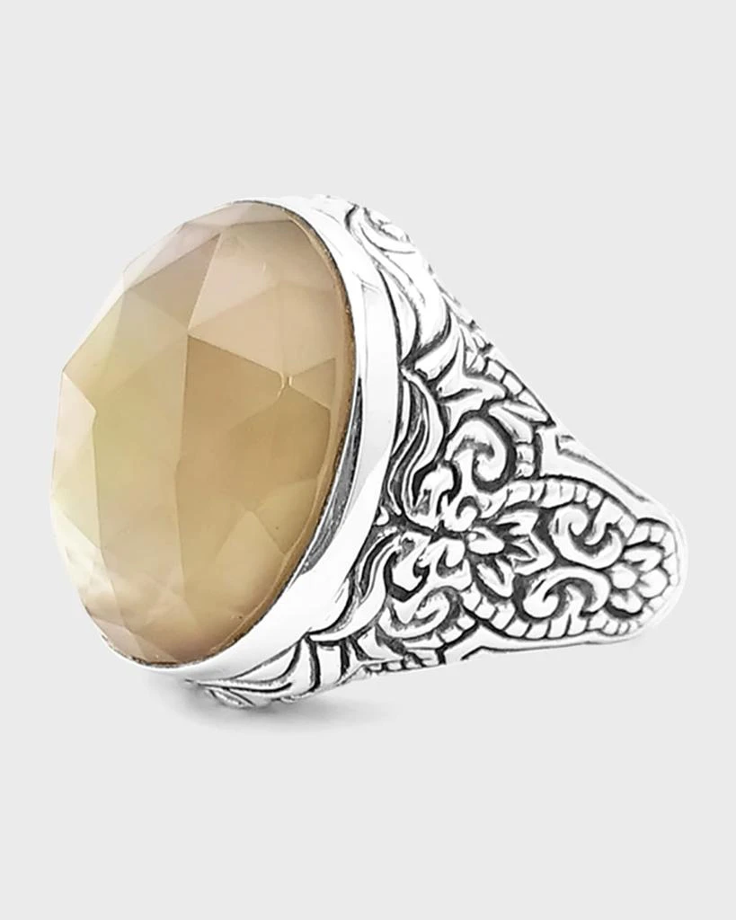 Stephen Dweck Faceted Smoky Quartz and White Mother-of-Pearl Dome Ring in Engraved Sterling Silver 2