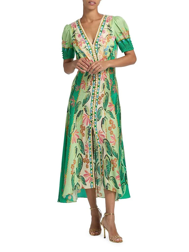 saloni lea long dress in printed silk Lea printed silk-satin maxi dress - ivory
