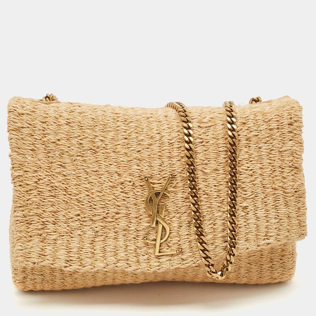 VIP【送料関税込】Saint Laurent beige raffia embroidered bag Saint Laurent Beige Woven Raffia Le Tuc Logo Embroidered