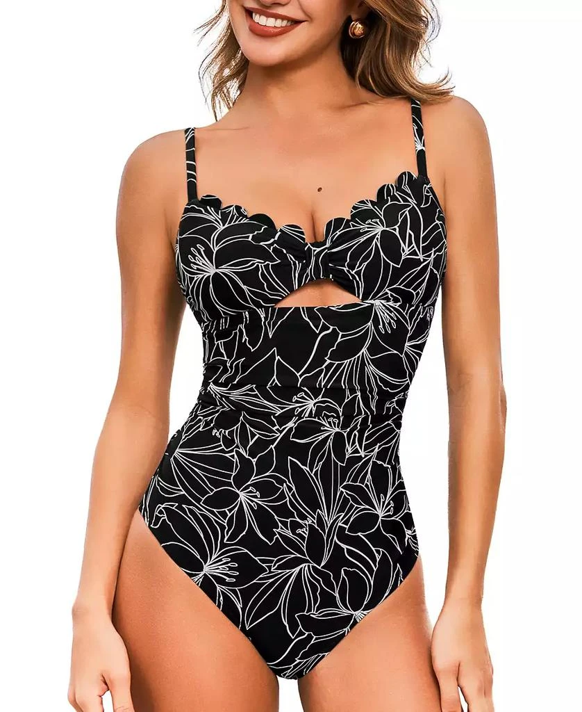 Cupshe Women
s V-Neck Adjustable Straps One-Piece Swimsuit