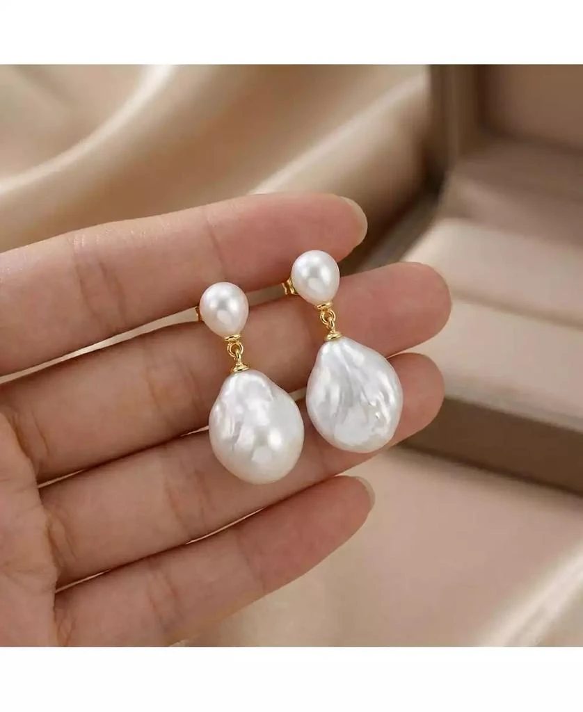 Genevive Elegant 14K Gold Plated Mother of Pearl Coin Dangle Earrings 4