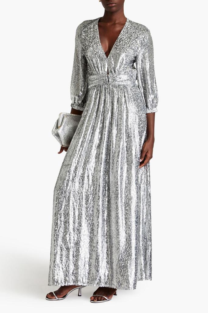 ba&sh Dara open-back ruched metallic fil coupé maxi dress