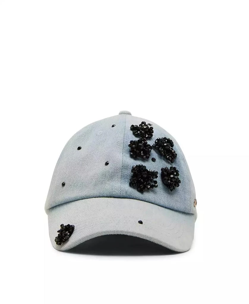 Steve Madden Denim Floral Embellishment Baseball Hat 1