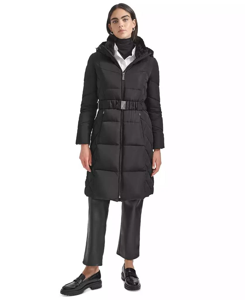 Fur Hood Express Long Belted Puffer Jacket Women's Diamond