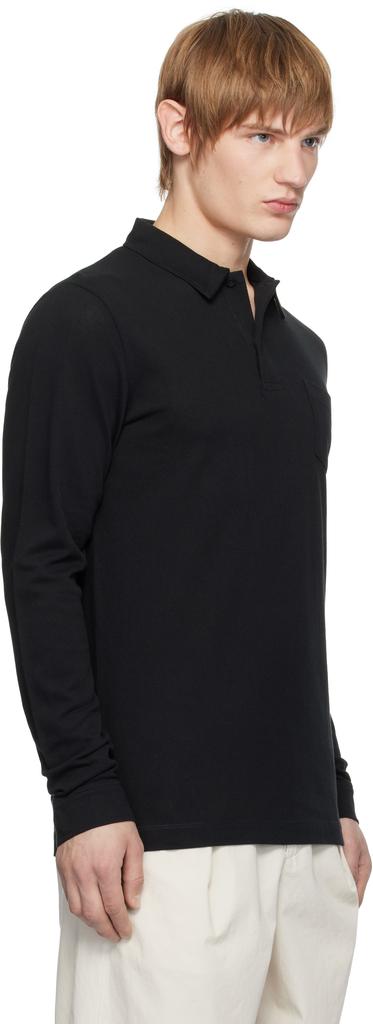 Sunspel Black Long Sleeve Riviera Polo