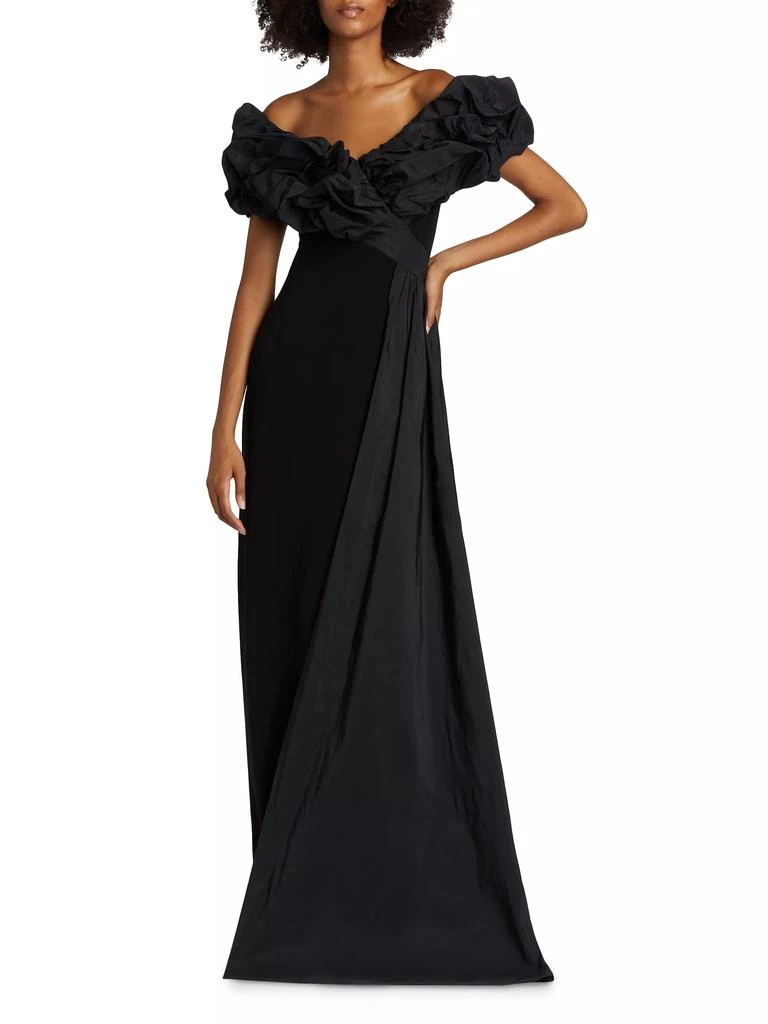 Teri Jon Scrunch Taffeta &amp; Crêpe Off-the-Shoulder Gown 2