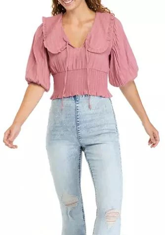Vanilla Star Star Juniors Puff Sleeve Portrait Collar Top 1