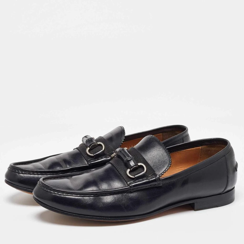 Gucci Black Leather Bamboo Horsebit Slip On Loafers Size 