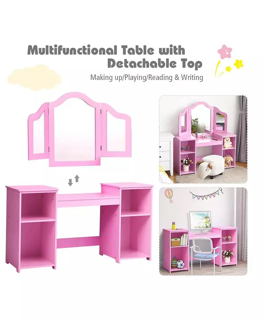 GOUUN Kids Tri Folding Mirror Makeup Dressing Vanity Table Set 7