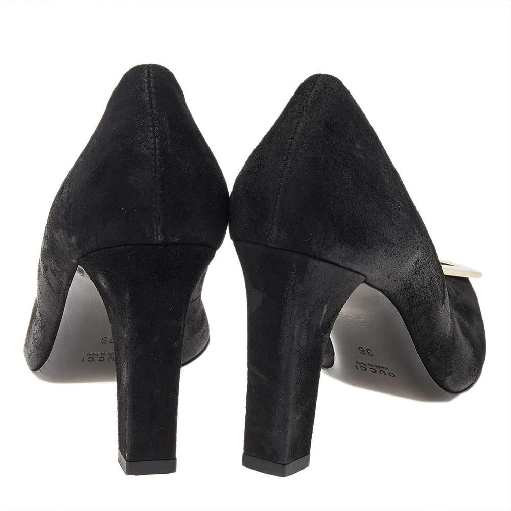 Gucci Gucci Black Suede Square Toe Metal Trim Pumps Size 36 5