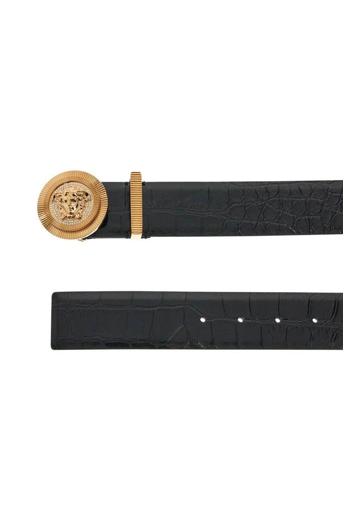Versace black embossed crocodile calfskin belt with rhinestones 40mm 2