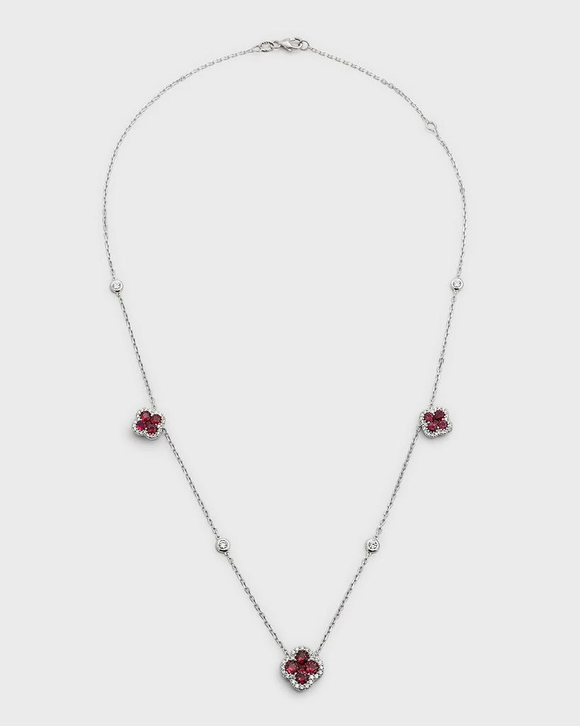 Neiman Marcus Diamonds 18K White Gold Ruby Flower and Diamond Station Necklace, 18"L, 2.55tcw