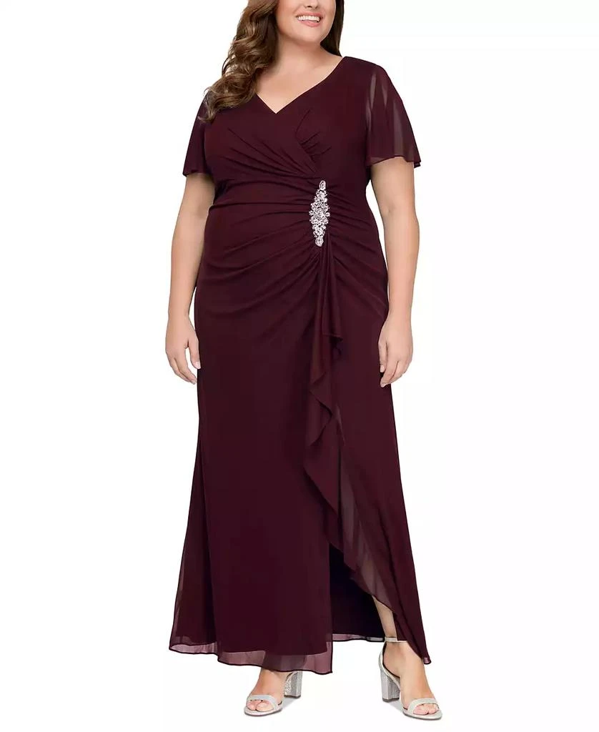 Alex Evenings Plus Size Flutter-Sleeve Embellished-Trim Gown 1