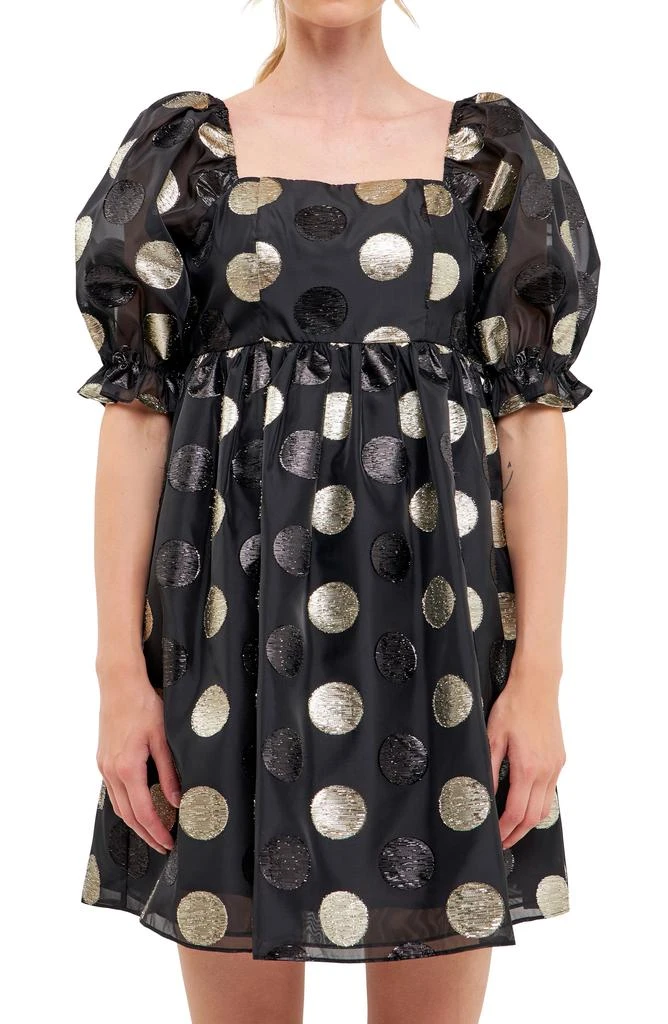 English Factory Metallic Dot Puff Sleeve Organza Minidress 4