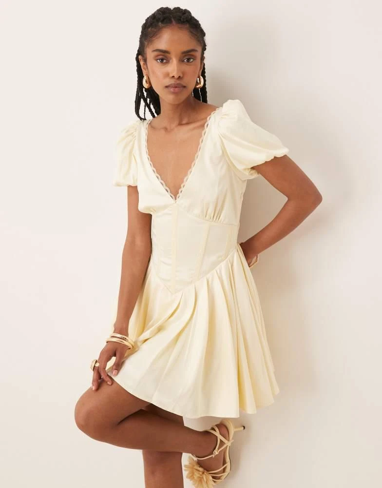 lace and beads yellow dress Lace & Beads corset midi dress in yellow floral