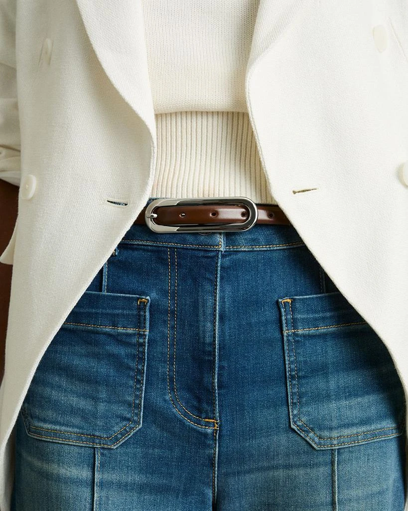 REISS Women's Chaya Elongated Buckle Leather Belt 3