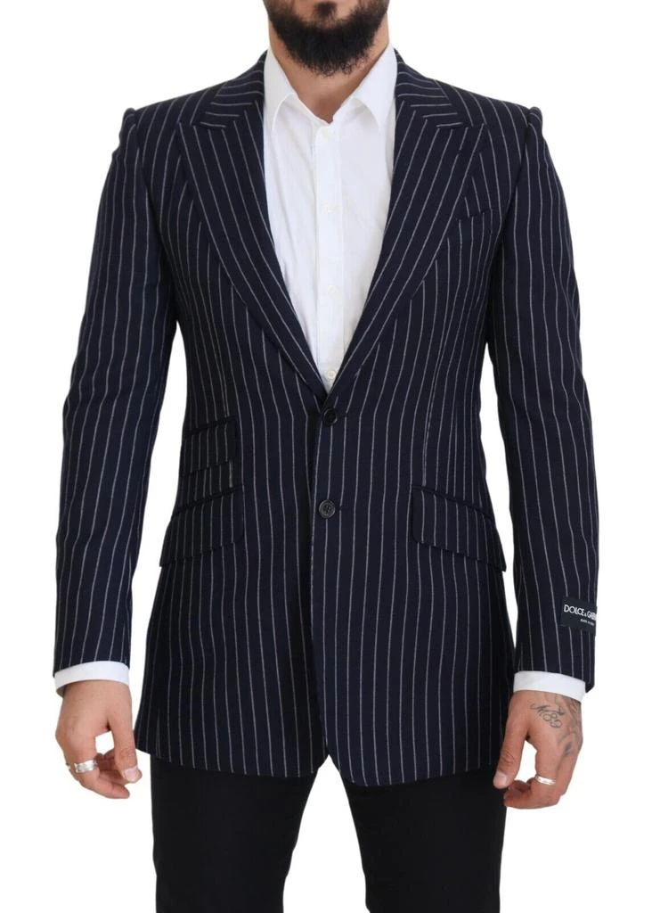 Dolce & Gabbana Dolce & Gabbana Dark Blue Stripe Wool Single Breasted Blazer 1